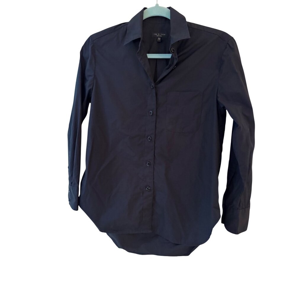 Rag and Bone Womens Button Front Shirt Size XXS Black Long-sleeve Collar Casual